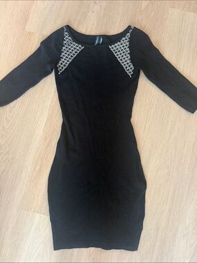 Guess by Marciano Black Bodycon Dress with Silver Shoulder Embellishments